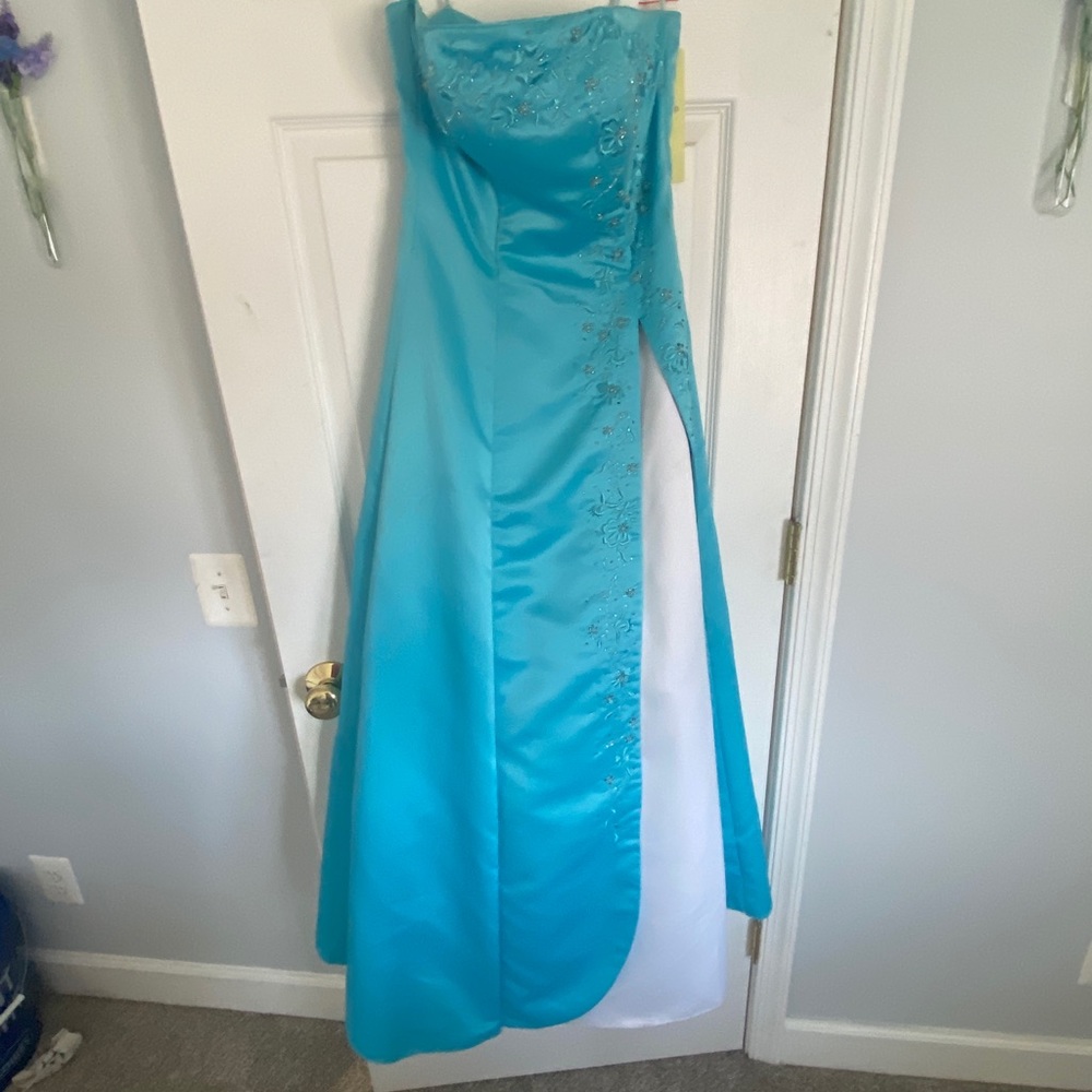 ASPEED 37083 straight strapless shiny pleated gown